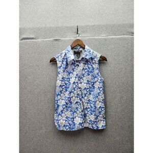 Spago Collection Sleeveless Blue & White Floral Button-Up Blouse Size 10